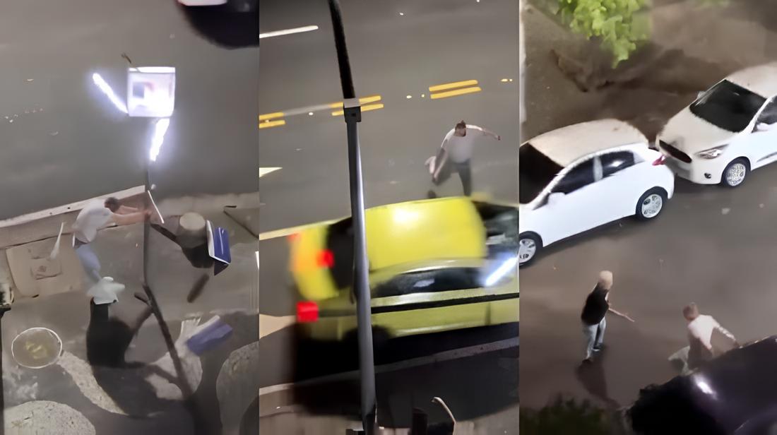 Estrangeiro em surto destrói veículos, placas e agride mulher