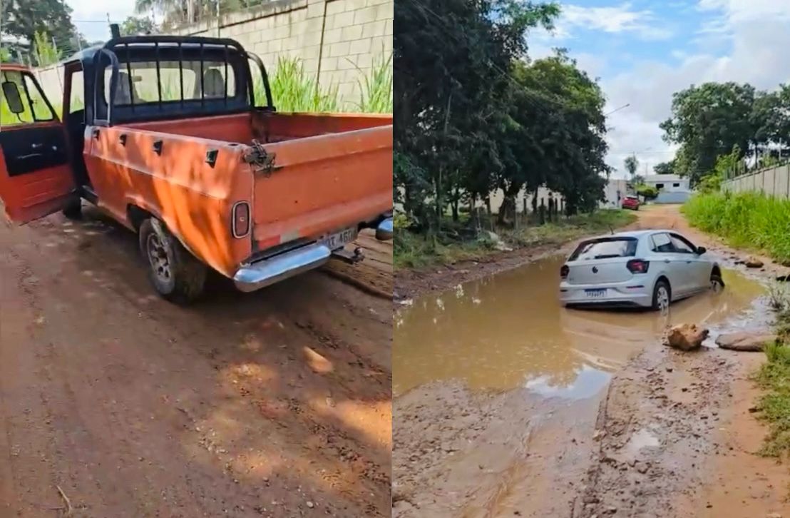 Buraco gigante atola carros e revolta moradores em Cuiabá