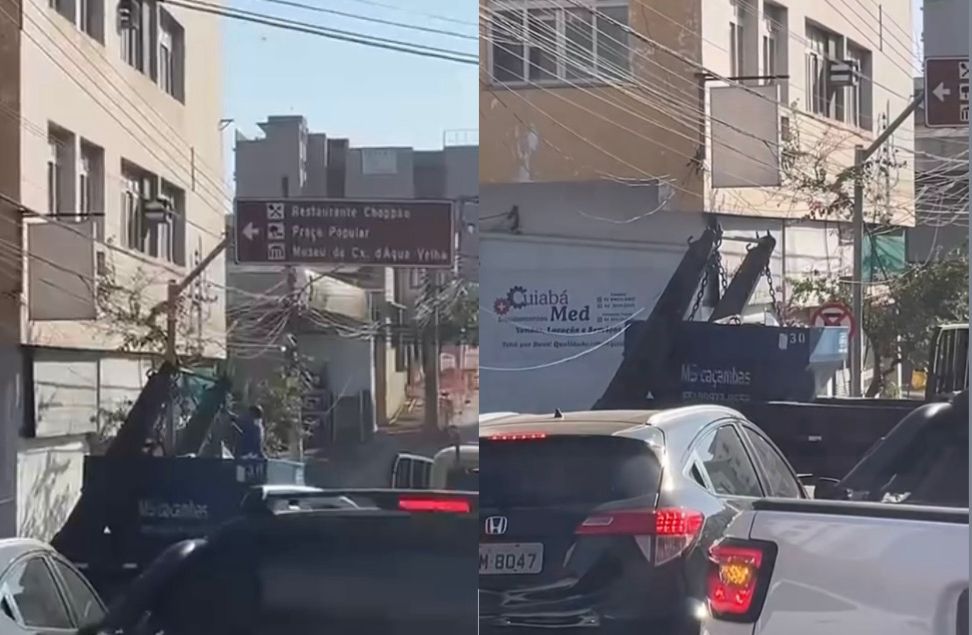 Caminhão Fica Enroscado em Fios no Centro de Cuiabá