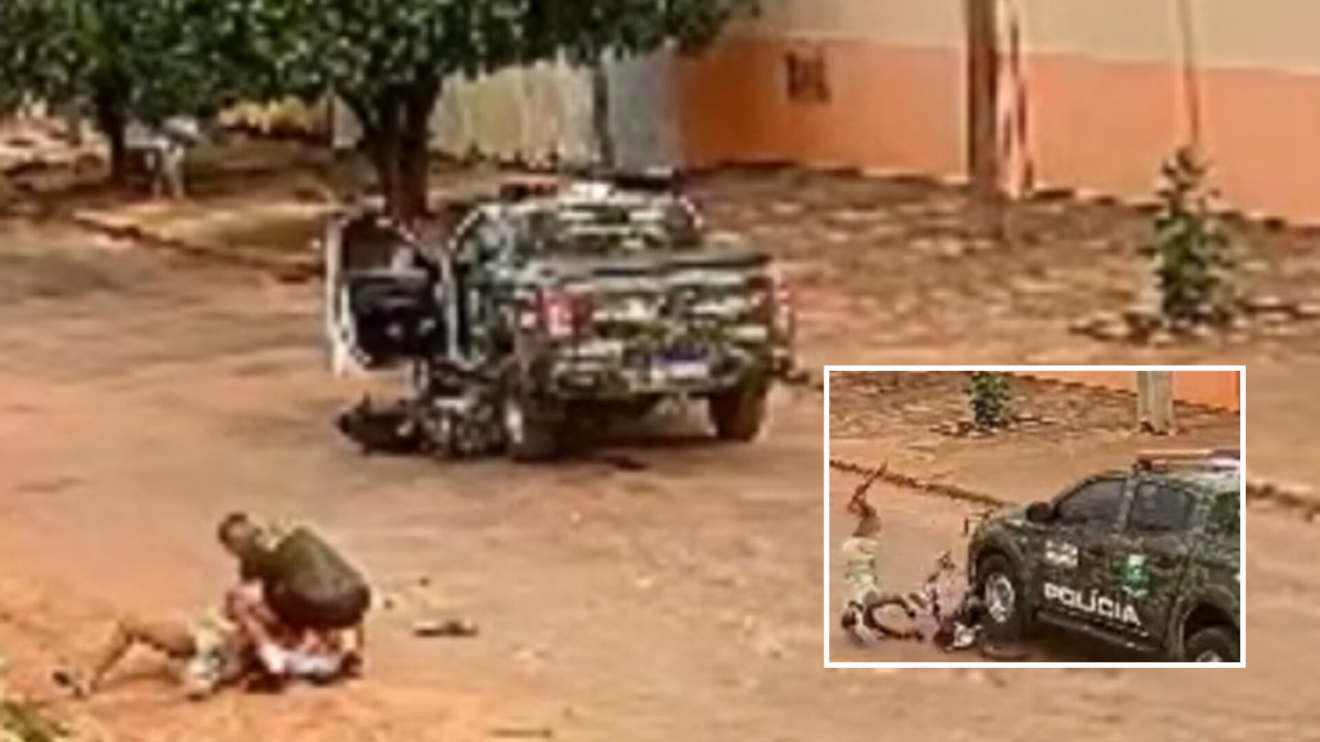 Motociclista sofre fratura exposta após colisão com viatura da Polícia Militar Ambiental em Cáceres; veja vídeo