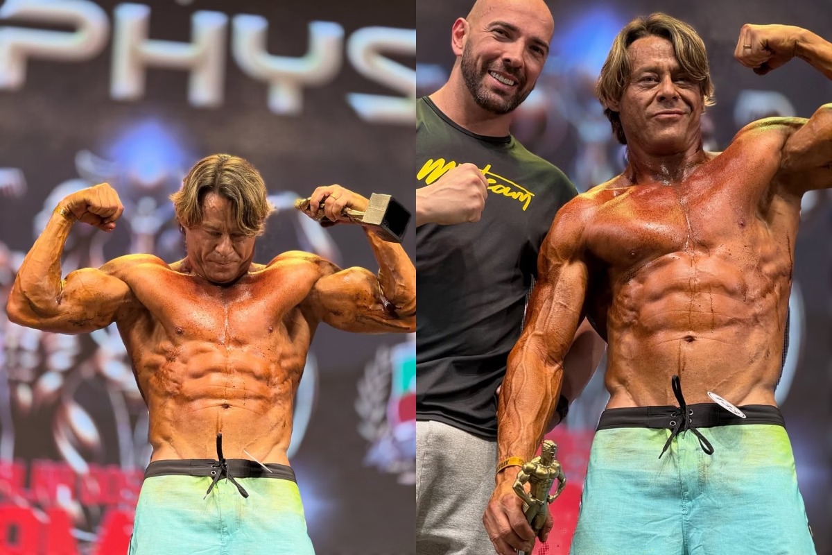 Ex-Fazenda e ator, Theo Becker ganha 16 kg e brilha no fisiculturismo aos 48 anos