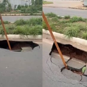 Asfalto cede em via movimentada de Várzea Grande