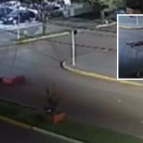 Grávida de gêmeos perde controle da moto e câmeras registram momento do acidente em Lucas do Rio Verde; veja vídeo