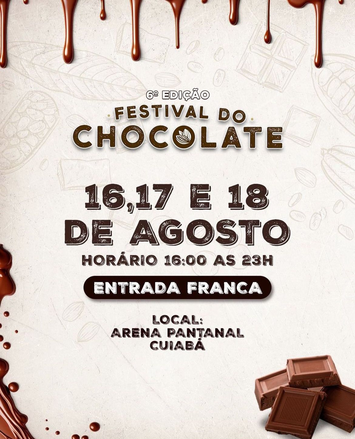 A 6ª Edição do Festival do Chocolate chega a Cuiabá com entrada gratuita e atrações para toda a família