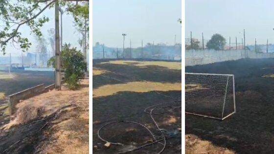 Incêndio destrói campo de futebol da Associação dos Advogados em Cuiabá