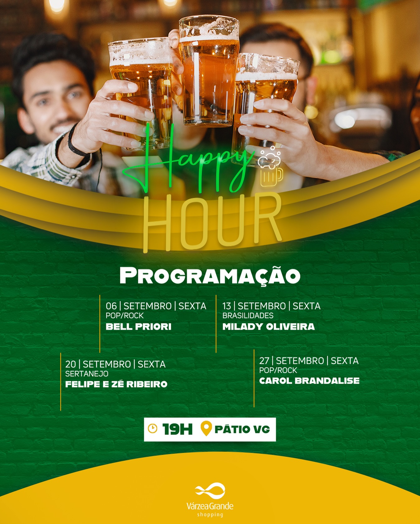 Happy Hour no Pátio VG tem música ao vivo com Carol Brandalise; CONFIRA A PROGRAMAÇÃO