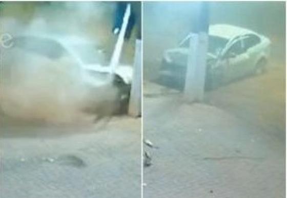 Carro destrói ponto de ônibus em Sinop