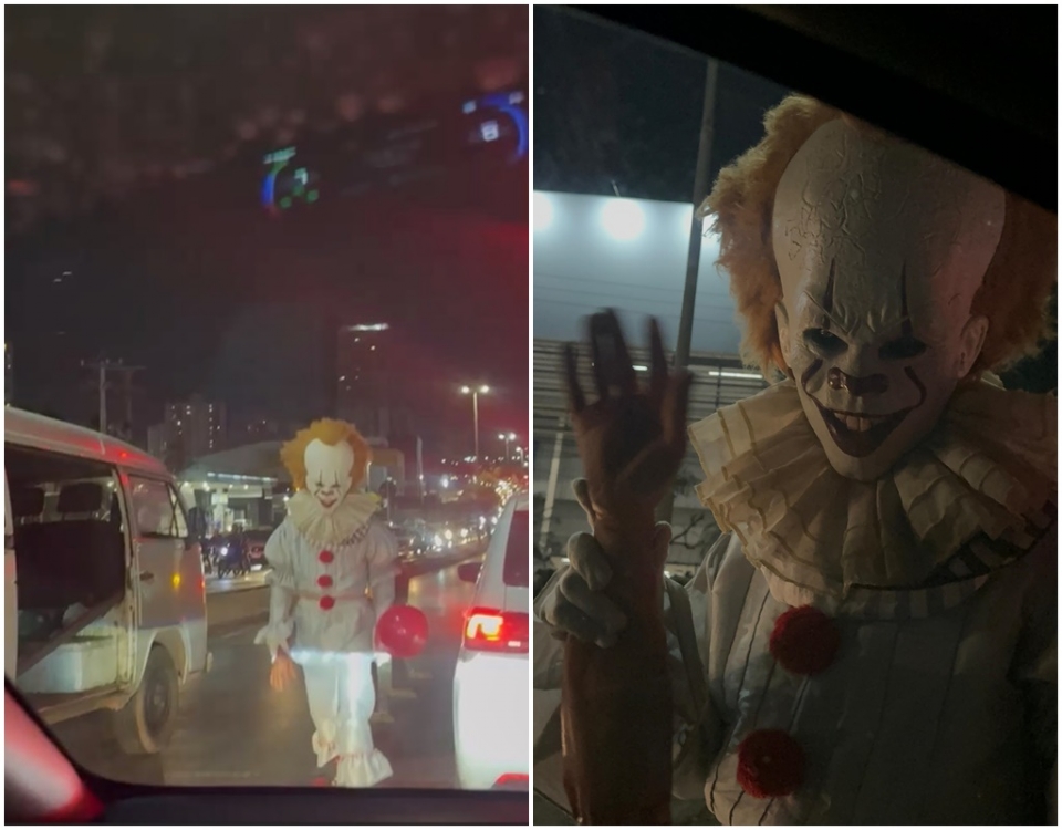 Pennywise aterroriza motoristas em avenidas de Cuiabá