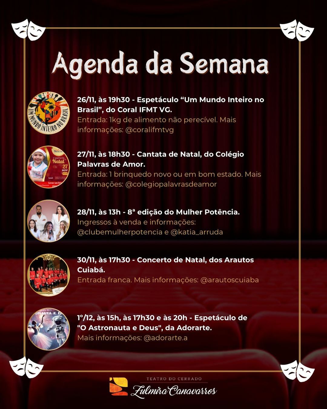 Teatro Zulmira Canavarros fecha o ano com agenda repleta de cultura, solidariedade e emoção; CONFIRA A PROGRAMAÇÃO