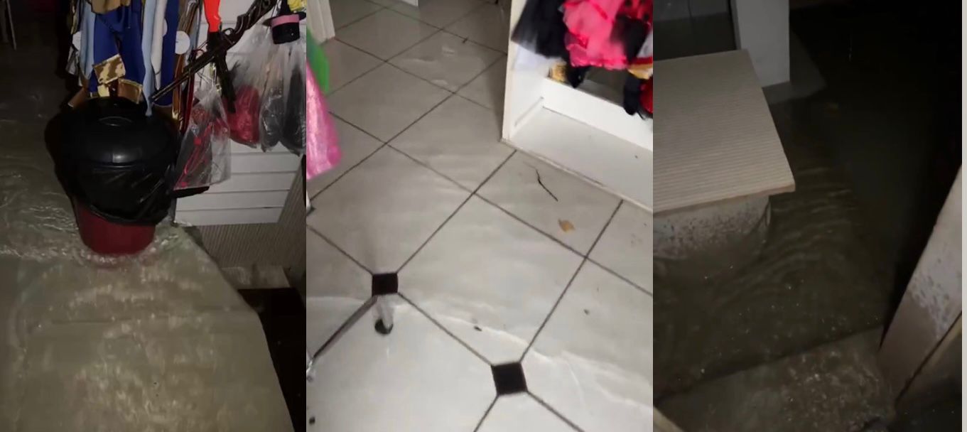 Chuva intensa alaga comércio e bairros em Cuiabá