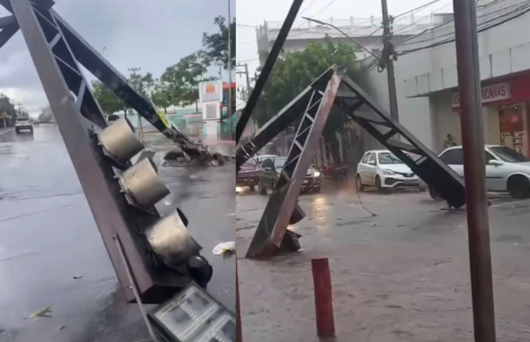 Trânsito vira um perigo após queda de semáforo em Várzea Grande