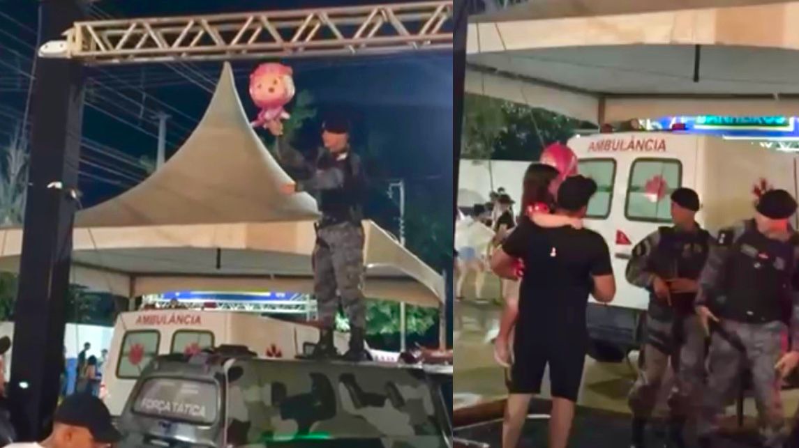 Policial tem atitude emocionante ao resgatar balão de criança no Carnaval