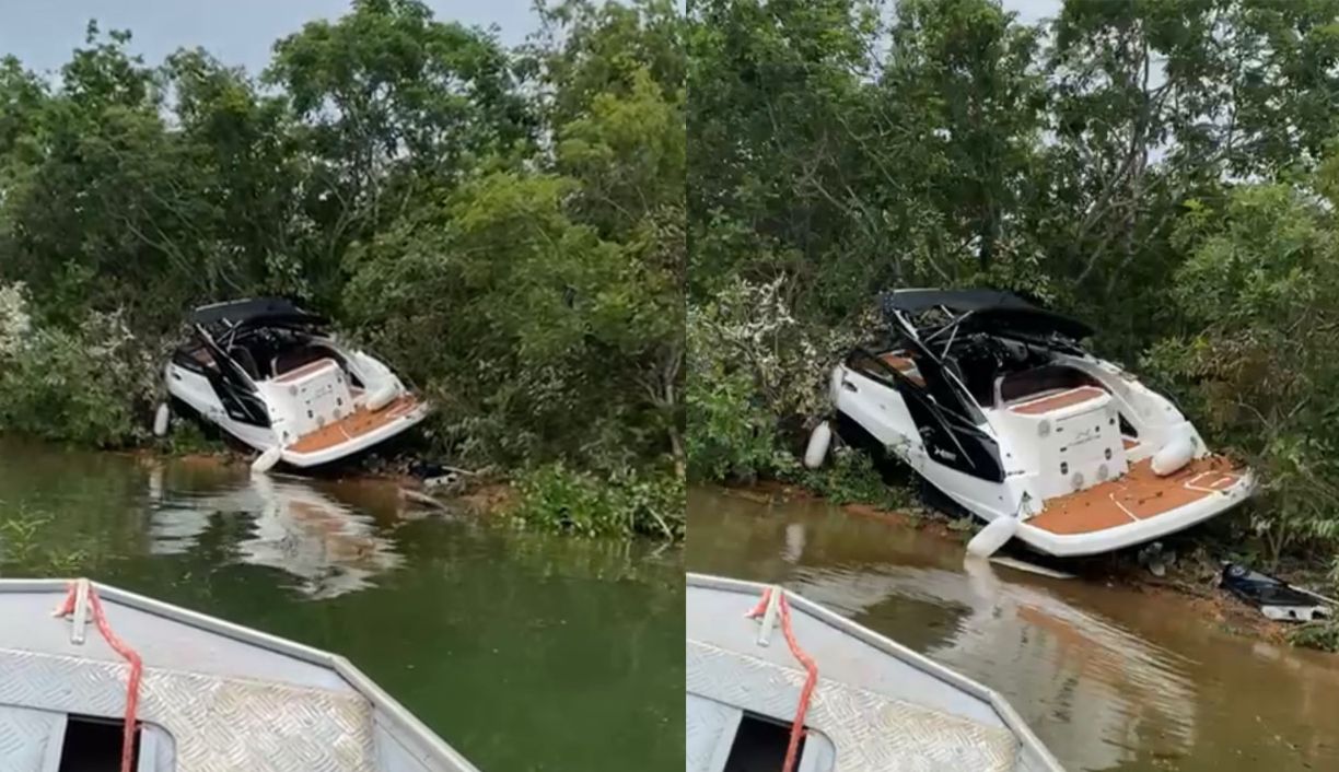 Turistas flagram lancha encalhada no Lago do Manso