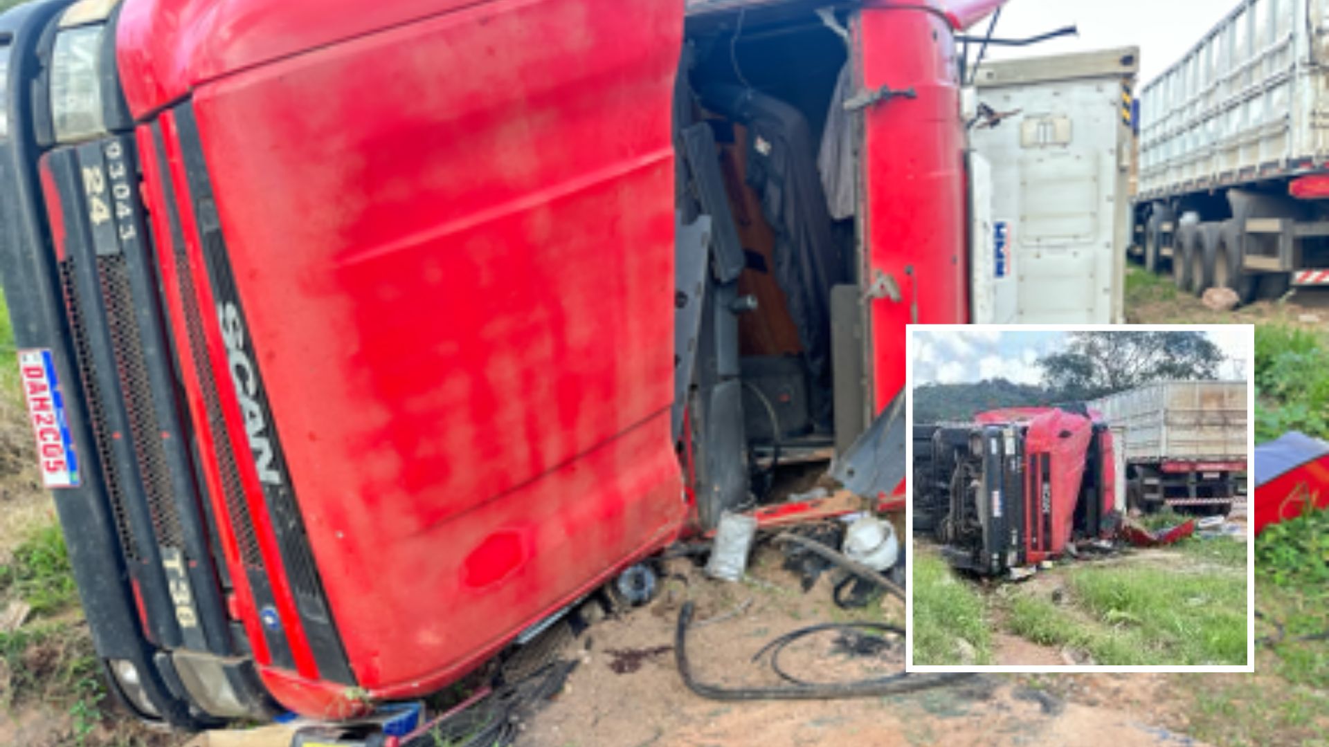 Carreta tomba na BR-364 em Campo Verde e deixa uma vítima fatal; veja vídeo