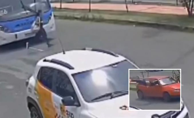 Estudante sai de ônibus, atravessa distraída e acaba atingida por carro