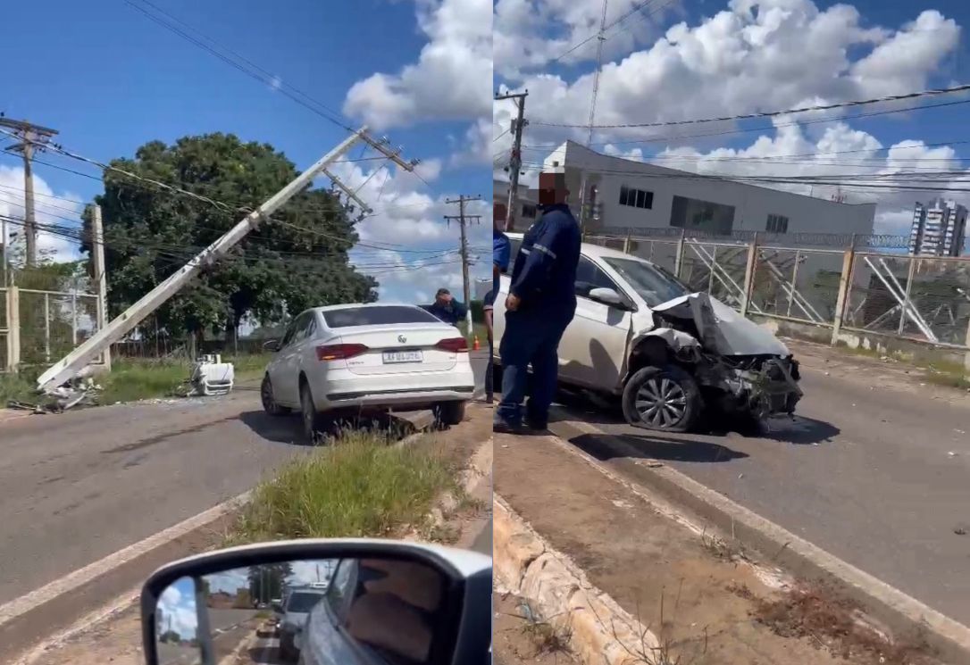 Veículo fica destruído e via é bloqueada após acidente em Cuiabá