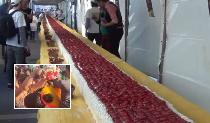 Bolo de 60 metros de dia das mães gera tumulto e divide opniões