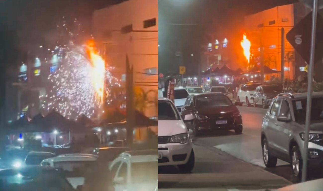 Poste pega fogo em feira lotada e causa pânico