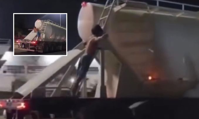 Homem fica preso no caminhão em movimento e implora por ajuda