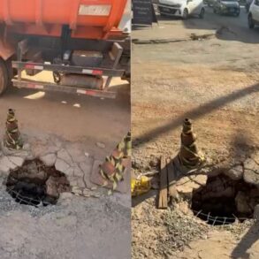 Buraco gigante ameaça pedestres e motociclistas no bairro Araés
