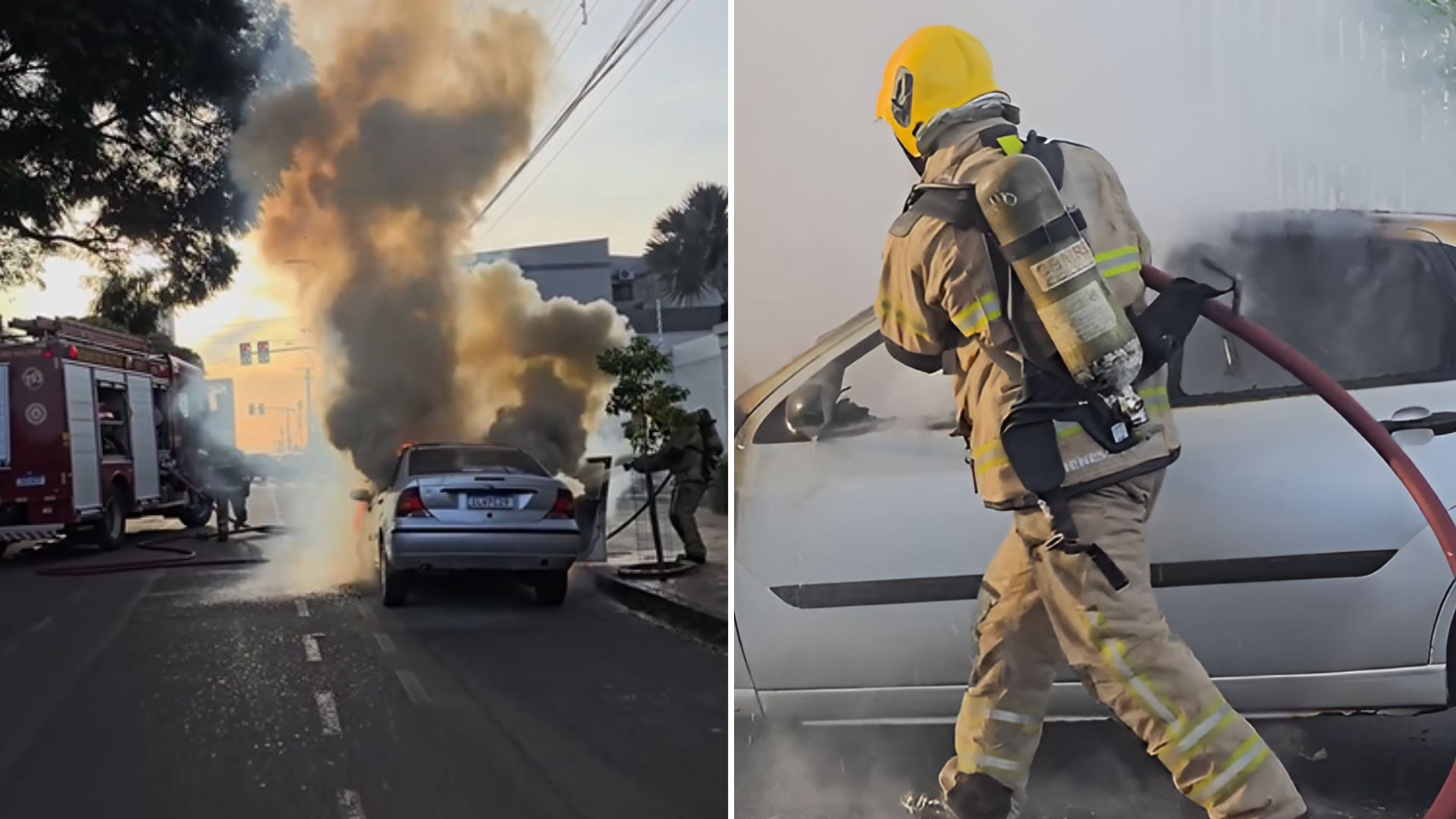 Carro pega fogo em movimento e motorista escapa por segundos; veja vídeo