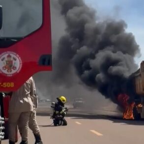 Bombeiros evitam tragédia após incêndio em caminhão no centro de Sorriso