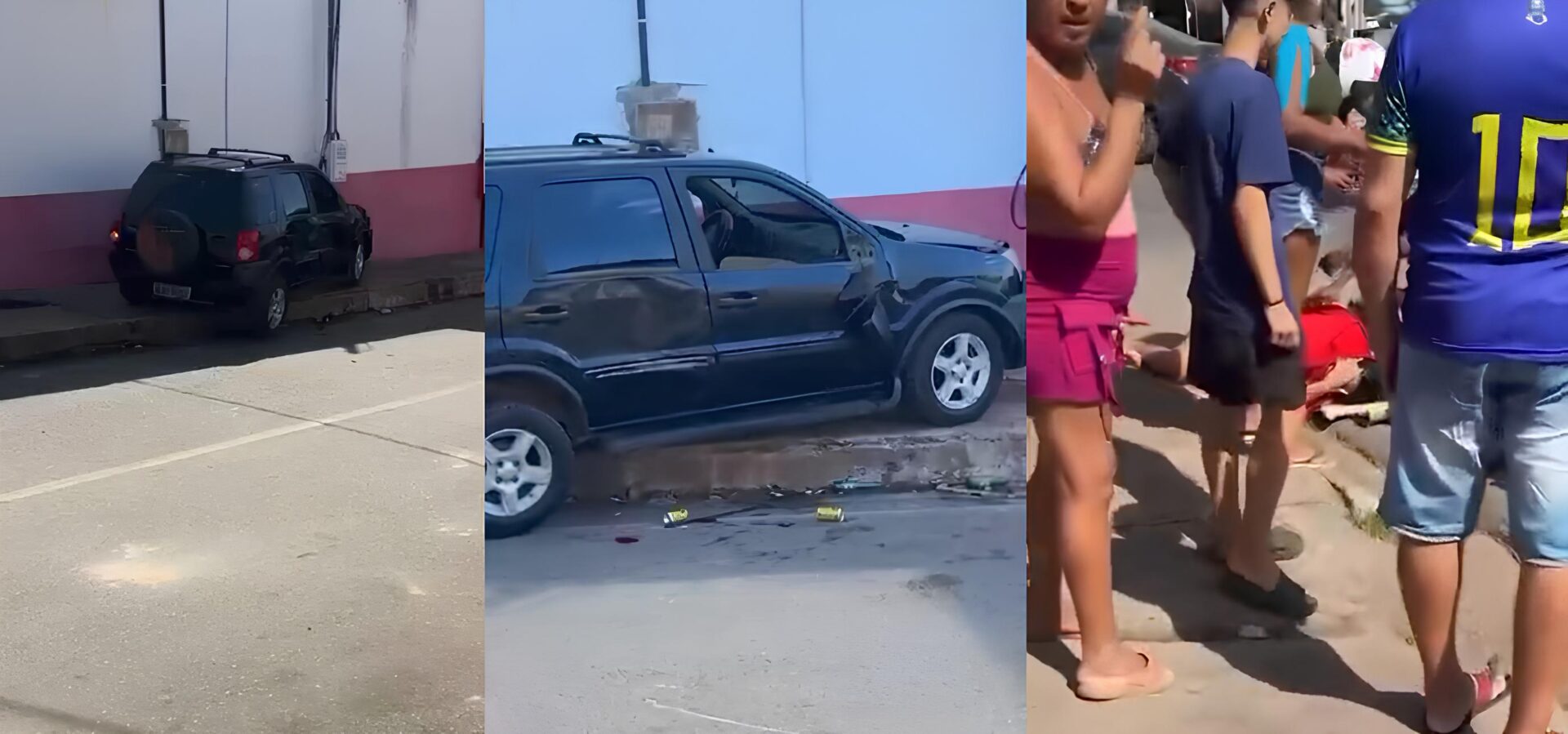 carro atropela motos e invade calçada no Pedra 90