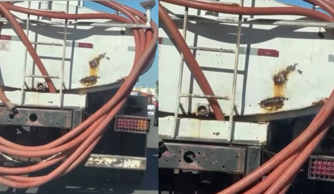 Caminhão-pipa com tanque furado roda livremente pelas ruas