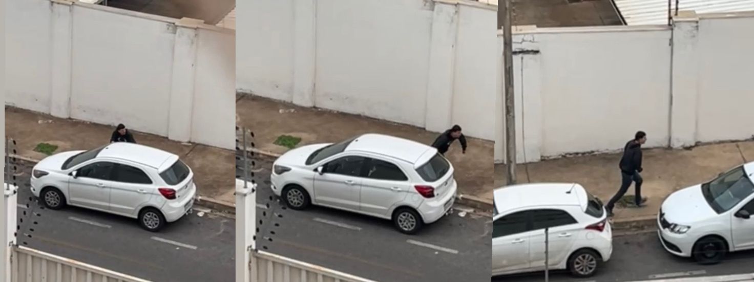 Vídeo mostra ladrão quebrando vidros de carros