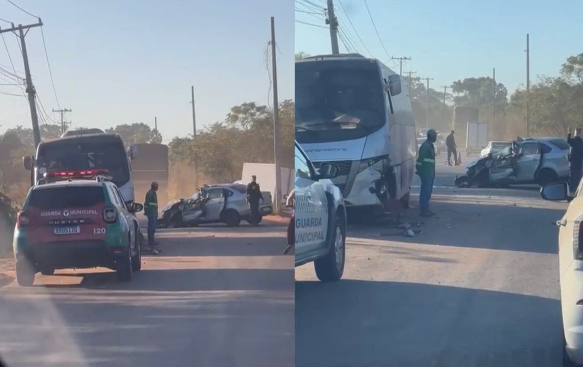 Motorista fica preso às ferragens após colisão com micro-ônibus