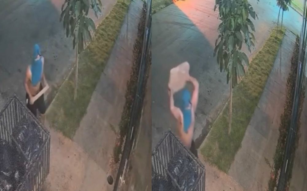 Criminoso tenta invadir pizzaria no CPA com bloco de concreto