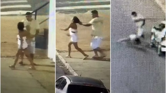 Vídeo mostra agressão brutal de homem contra esposa em rua de MT