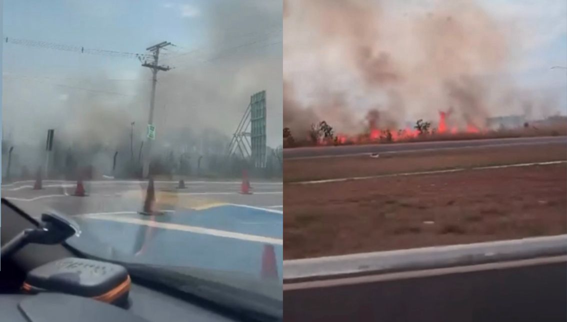 Fogo em Vegetação na Estrada de Chapada