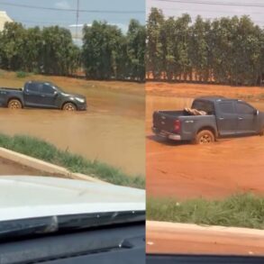 Caminhonete Atolada em Lama em Rodovia de Campo Verde