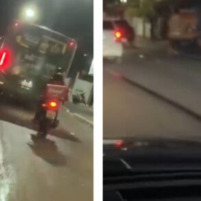 Motorista registra ônibus vazamento de óleo na Avenida das Torres; veja vídeo