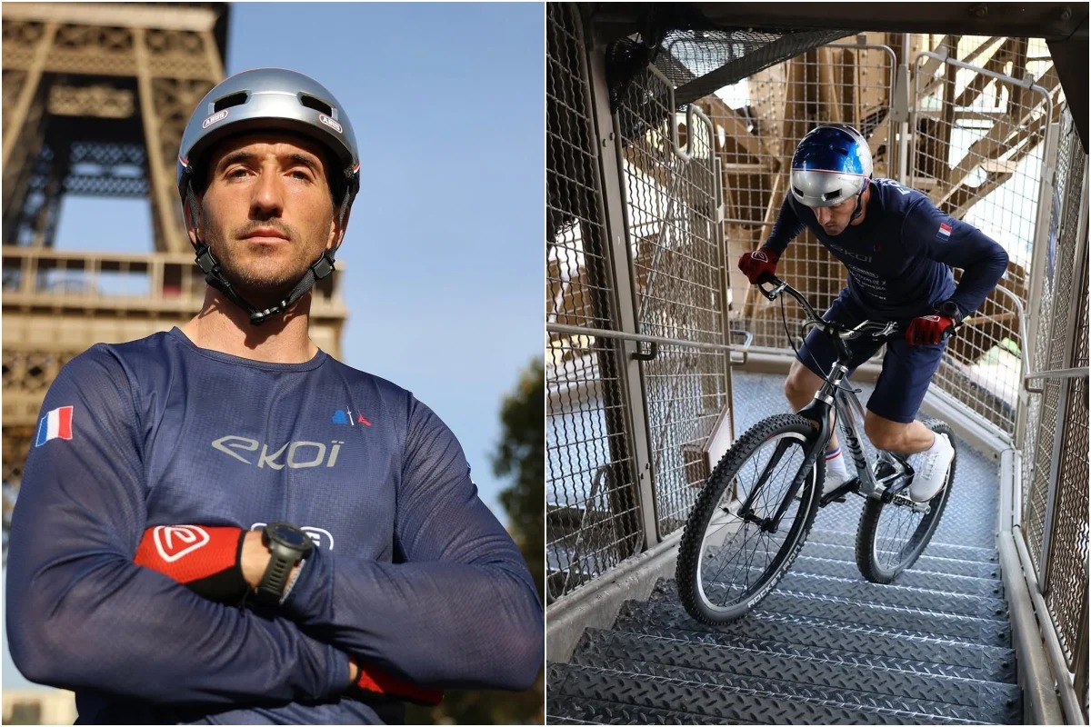 Francês sobe a Torre Eiffel de bicicleta sem encostar o pé no chão e quebra recorde mundial