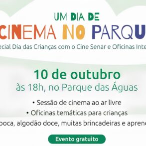 Parque das Águas ganha cinema a céu aberto com pipoca, brincadeiras e prêmios neste Dia das Crianças