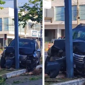 Motorista perde o controle e bate em poste na avenida Porto Alegre em Primavera do Leste