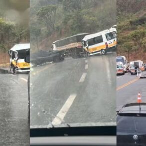 Acidente grave entre van escolar e carro deixa feridos na BR-381