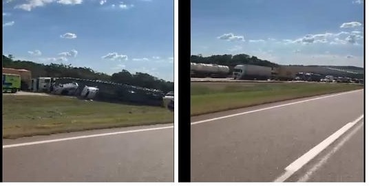 Nove carros e duas motos caem na pista após tombamento