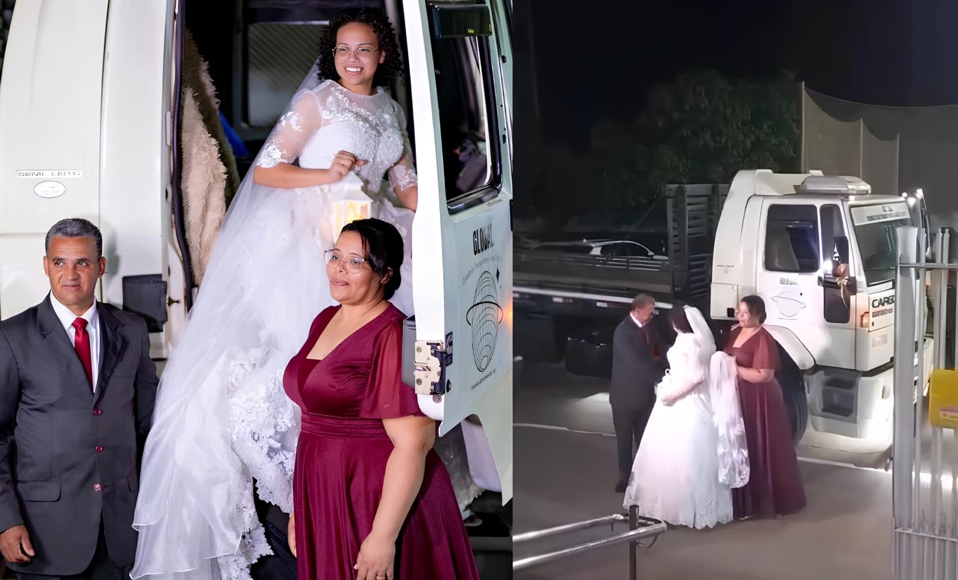 Noiva surpreende ao chegar de caminhão no próprio casamento
