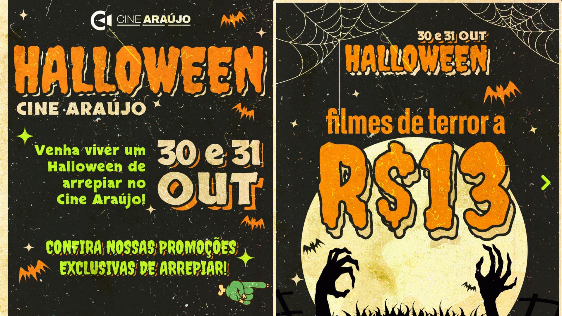 Halloween no Cine Araújo tem ingressos baratos, combos temáticos e sessão premiada