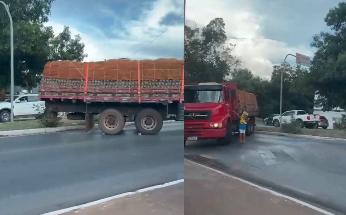 Carreta trava avenida movimentada em Cuiabá