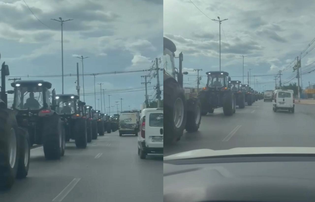 Tratores invadem avenida em Cuiabá
