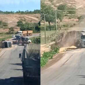 motorista sobrevive após carreta tombar em Campo Verde