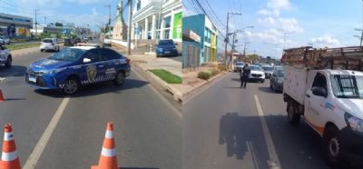 Caminhão da Havan derruba poste e deixa trânsito