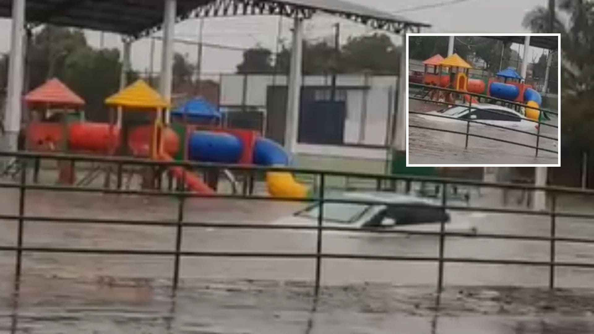 Carro fica submerso após forte chuva em Várzea Grande; veja vídeo