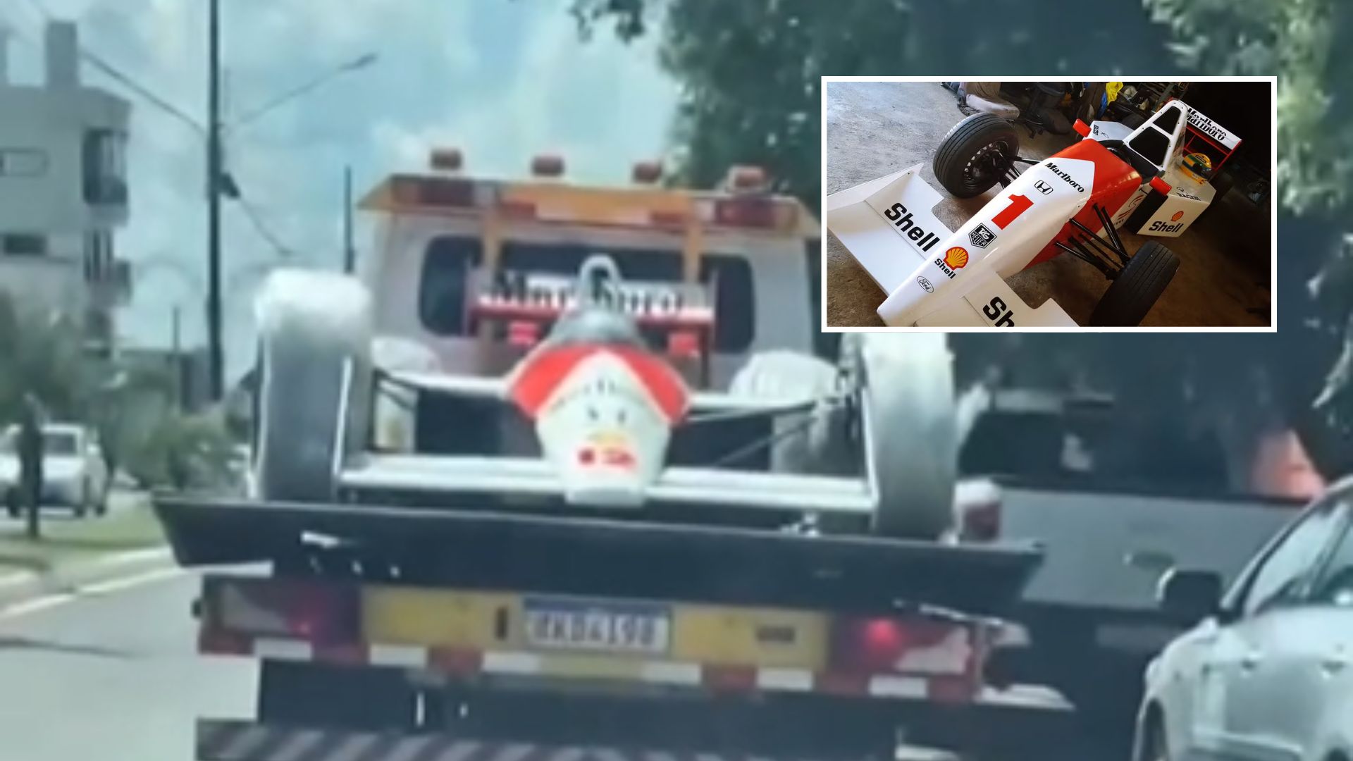 Réplica da McLaren de Senna surge sobre guincho em Sorriso e viraliza nas redes; veja vídeo